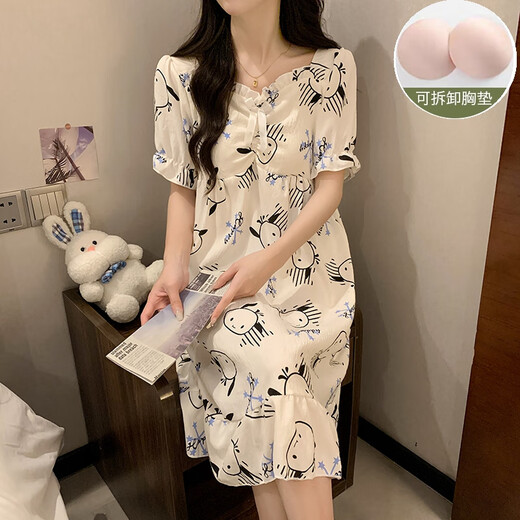 Dreaming summer sky princess style mid-length nightgown for girls 2023 new cute bear pure cotton edge Japanese pajamas QS skirt #9871 (with chest pad) L Recommended 100-120Jin [Jin equals 0.5 kg]