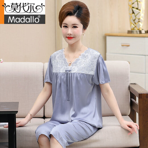 Pajama de seda de hielo modal para mujeres en la madre de verano Los pantalones de cinco puntos de manga corta se adaptan a la ropa para el hogar de gran tamaño de mediana edad y ancianos, seda simulada 826 XL recomendado 120-140Jin [Jin iguala 0.5 kg]
