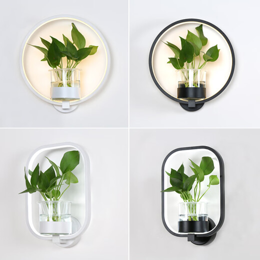 Miaopule modern minimalist Nordic creative living room restaurant stair aisle lamp study bedroom bedside lamp hydroponic plant wall lamp round black LED warm light