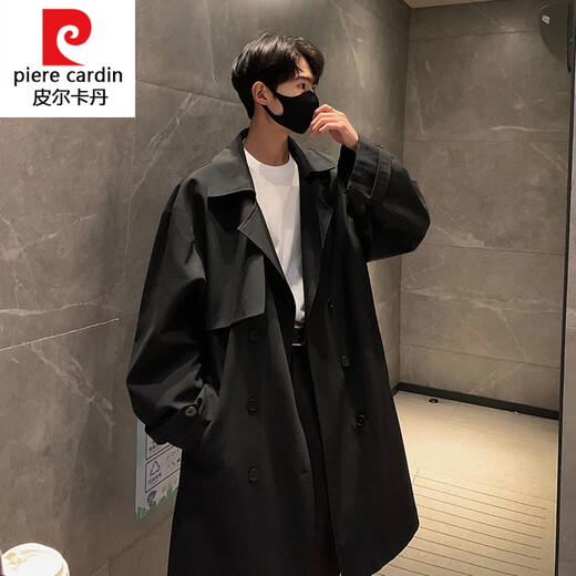 Pierre Cardin knitted Balmacen coat for men, autumn style mid-length windbreaker for business wear, Kensington khaki coat, khaki M