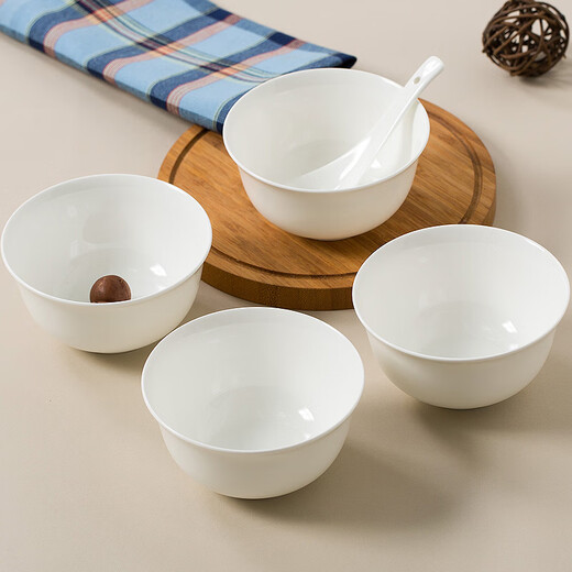 Sky Top bowls, plates, ceramic bone china tableware set, household housewarming rice bowls, plates, 4 servings, pure white, 8 pieces