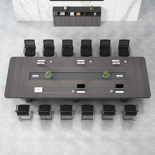 Large conference table long table simple modern conference table rectangular conference room negotiation training bar table and chair combination four colors optional (smoky wood color) 2.4*1.2 meters urban installation