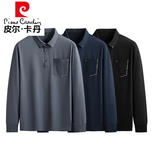 Pierre cardin brand large size spring and autumn ice silk POLO shirt fat pocket long sleeve T-shirt middle-aged business top plus fattening 12108 apricot color XL