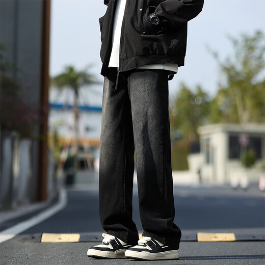 MAYBEYOND牛仔裤男夏季宽松直筒裤子男美式休闲阔腿长裤 MA74黑灰 2XL