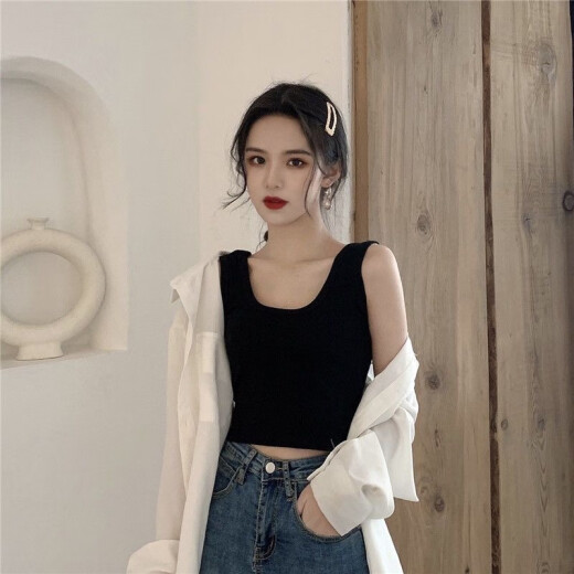 【百搭小背心】吊带背心女百搭短款露脐运动外穿内搭打底小背心女 两件装：【黑色+白色】 大均码【100-135斤】