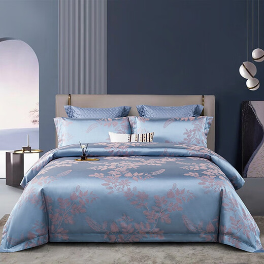 Dingyan cotton four-piece satin jacquard embroidered European-style pure cotton quilted bed cover 4-piece wedding bedding set wholesale Ye Yu Romantic 1.8m bed cover four-piece quilt cover 200*230 bed 2 Dingyan cotton four-piece satin jacquard embroidered European-style pure cotton quilted bed cover 4-piece wedding bedding set wholesale Ye Yu Romantic 1.8m bed cover four-piece quilt cover 200*230 bed 2