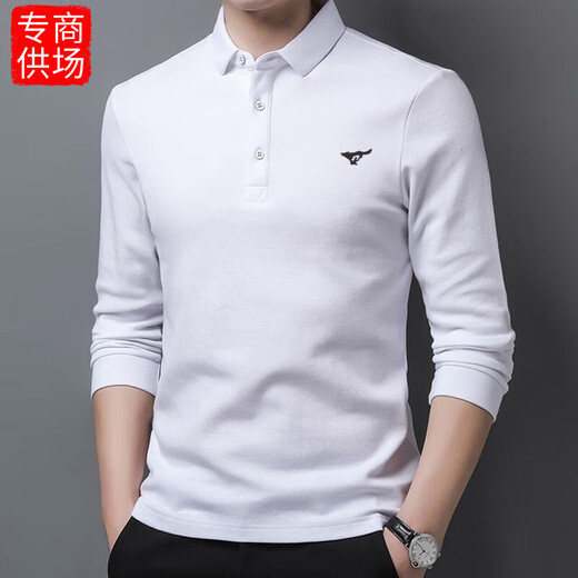 SEPTWOLVES 2025 spring long-sleeved T-shirt men's pure cotton polo shirt solid color young and middle-aged business casual loose large size bottoming black L 170/84A