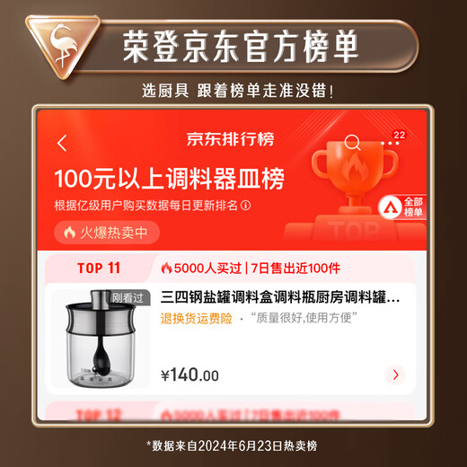 Sansi Steel salt shaker seasoning jar seasoning jar seasoning jar storage kitchen seasoning jar moisture-proof sealed high borosilicate classic 3-pack with base combination set