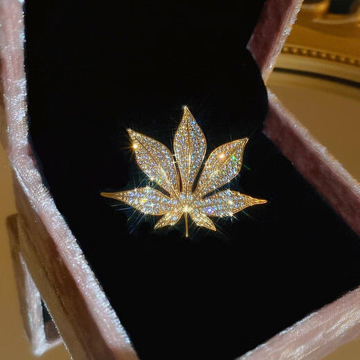 QUAMER gold store maple leaf sweater brooch design niche 2024 new high-end brooch female style light temperament electroplating-gold