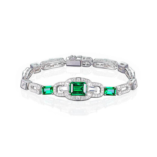 Chishi Shining Life New Chinese Style Yellow Diamond Aquamarine Sakura Pink Diamond Color 925 Silver Bracelet Women's 17.5cm Cultured Emerald