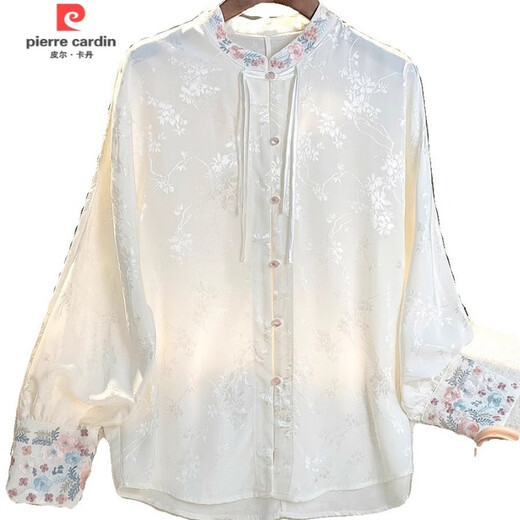 Pierre Cardin New Chinese Style White Embroidered Retro Shirt Women Spring New Zen Button Tang Suit Hanfu Top White L