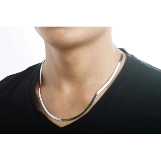 Guanpuge Fat Donglai same style pt950 platinum snake bone chain PT950 platinum necklace Japanese and Korean jewelry short silver jewelry necklace for men 5.2 mm thick 55 cm long
