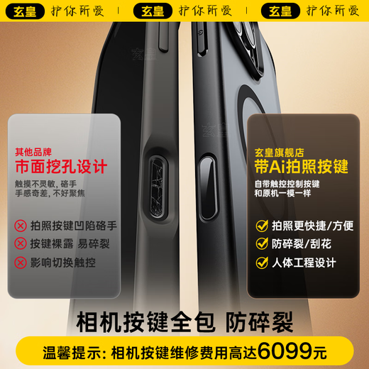 玄皇【自带Ai拍照按键】适用苹果16promax手机壳iphone16pro保护套16磨砂磁吸相机按键全包防摔男女 苹果16promax【自带拍照按键丨顶配磁吸】 不沾指纹丨送钢化膜+镜头膜