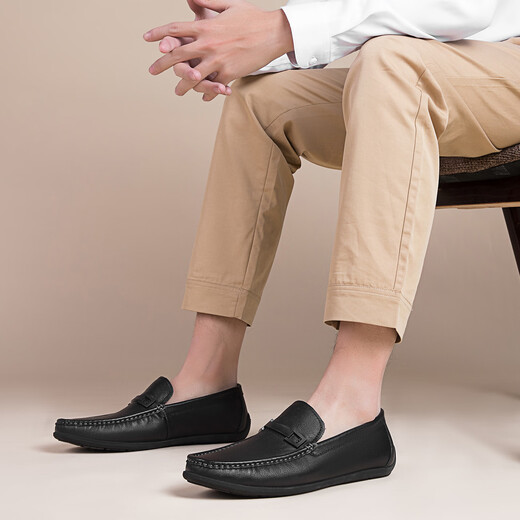 Aokang official men's shoes spring and autumn business casual leather shoes simple slip-on men's genuine leather soft-soled bean shoes driving shoes black 1243224000 41 (255mm)