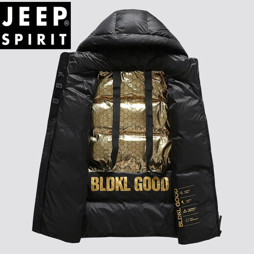 Jeep Spirit Black Gold Down Jacket Whort Winter Engrosado 2025 NUEVA pareja Jaqueta de pan Chaqueta de invierno 681 Black Men and Women mismo estilo 200/Volumen relleno S [95-105Jin [Jin equivale a 0.5 kg]]