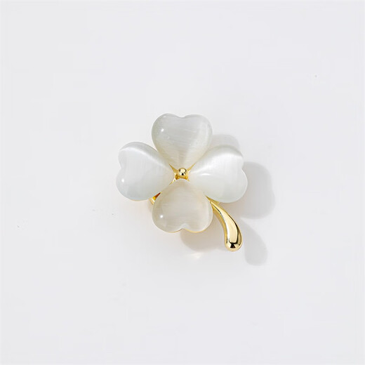 Chakra cat's eye stone four-leaf clover brooch, high-end female corsage brooch, anti-exposure artifact, chest magnetic buckle, birthday gift, gold
