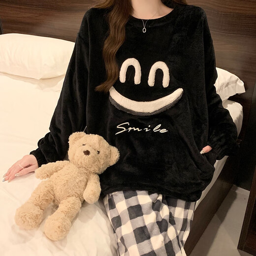 婉曼朵法兰绒睡衣少女秋冬季新款加厚加绒珊瑚毛绒圆领凯蒂猫冬天家居服 844# XL