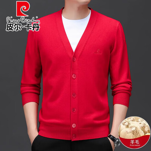 
Pier Cardin high-end wool knitted cardigan men's 100% wool autumn and winter 2024 new velvet thickened warm bottom sweater Medium gray L 175/92A