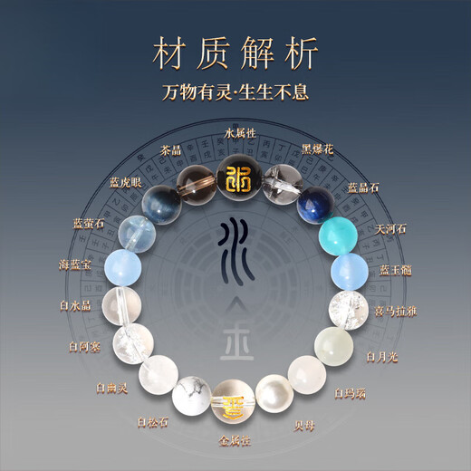 Eternal symbol Five Elements Good Luck Natural Crystal Bracelet Five Elements Customized Gold Water Gold Earth Bracelet Five Elements Balance Bracelet Birthday Gift Fire Earth Bead Diameter About 12mm Recommended for Men