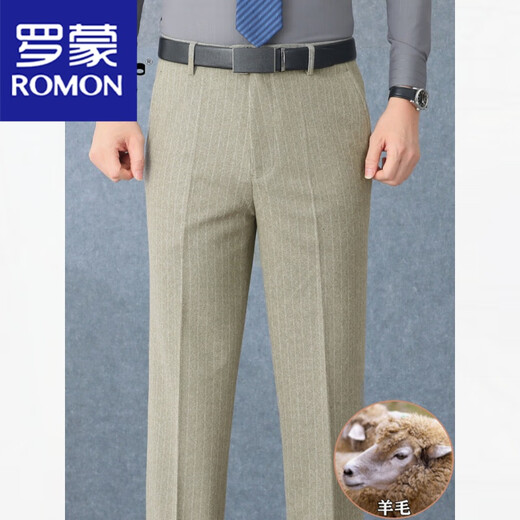 罗蒙（ROMON）羊毛西装裤秋冬厚款中年宽松直筒男裤商务休闲长裤爸爸西装裤 Z6621中灰条纹【羊毛】 33 【2尺6腰围】