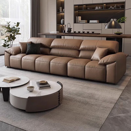 Sofá de cuero Galese Minimalista Italista Múltiple Línea recta Pequeño apartamento pequeño muebles de sala de estar simples de paquetes suaves Y728 Direct Línea Direct Paperson 3 metros + Pedal de pie [Capa de caza de cabeza completa] Estilo de esponja