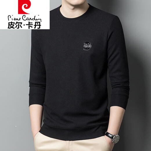 皮尔卡丹（pierre cardin）圆领卫衣男春秋新款长袖t恤休闲打底衫男装上衣针织 833卡其色【长袖】 薄款 M 165建议100-120斤