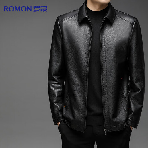 Lomon leather jacket for men in autumn and winter, middle-aged velvet thickened lapel coat, warm leather jacket, middle-aged and elderly men's top