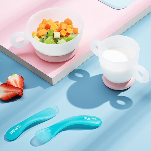 Supor Baby Bowl und Löffel Set Baby Mahlzeit ergänzende Schüssel Kindergeschirr tragbare Anti-Fall- und Anti-Scenen-Saugbecher-Schüssel rot [Single Bowl]