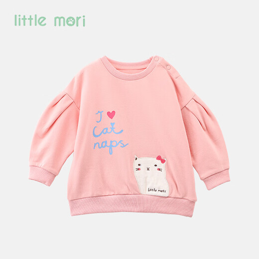 
little mori little forest girls sweatshirt autumn puff sleeve round neck top cartoon cat off white 120 cm/6 years old