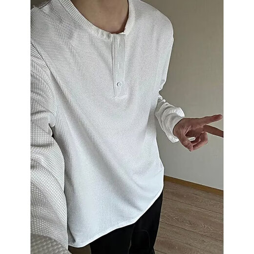 Jian Xingheng gray Henry neck long-sleeved T-shirt men's spring and autumn American T-shirt waffle loose casual inner base shirt gray plush 1381 XL 120-140Jin [Jin equals 0.5 kg]