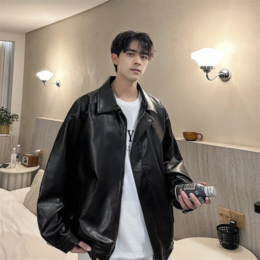 Jatulu new autumn PU leather jacket men's and women's retro motorcycle style tops black spring and autumn _204 M _ 85-115Jin Jin is equal to 0.5 kg
