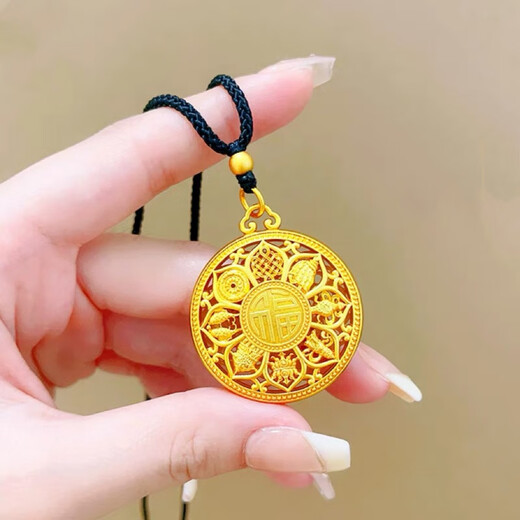 Fat Donglai's same style Eight Treasures Compass Pendant 18k yellow l gold blessing brand 999 True Sun Tathagata Buddha transfer bead necklace Eight Treasures Compass Fortune Brand Pendant (+rope+beads)