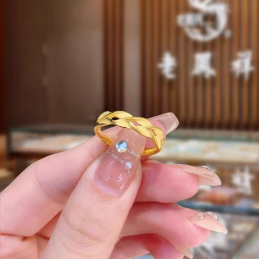 Kuang Yi 5G pure gold 999 wheat ear peace ring gold light luxury ring ring for girlfriend holiday gift 1.12 grams open wheat ear peace ring double 12 special