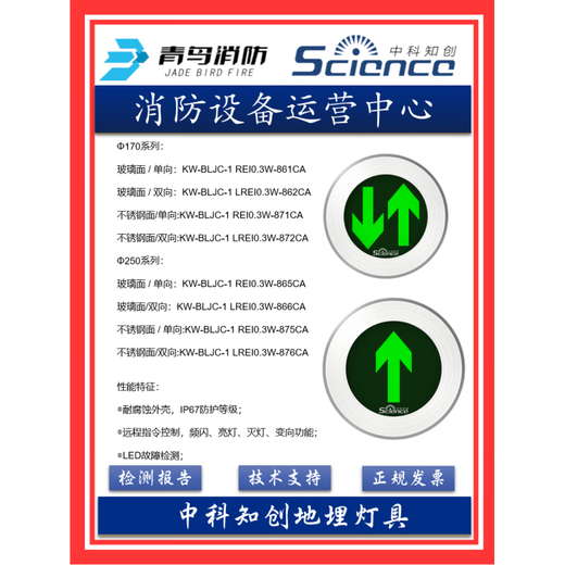 青鸟消防中科知创应急灯疏散标志集中电源箱地埋灯单向 3W 吸顶 安装应急灯  834/834B/711