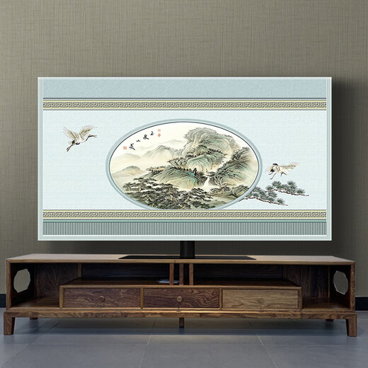 OIVFNDQN TV cover LCD TV hanging 55 60 70 75 80 inch Chinese dust cover *Fugui Song Crane *60 inch (13780cm)