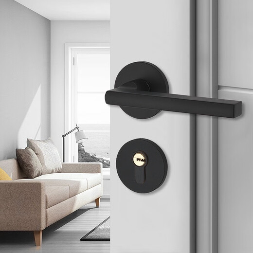 
Black door lock bedroom universal indoor solid wood door split door lock modern simple magnetic suction door handle B style F9902 curved handle whole set of lock + hinged door suction