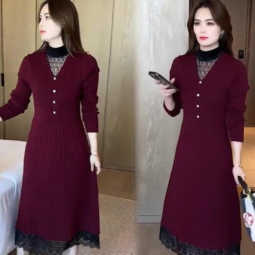 丽依歆加绒加厚长款针织连衣裙女冬款毛衣2025春季新款时尚配内搭打底裙 黑色加绒 902 L 【100-115斤】