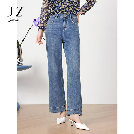 JUZUI Shopping Mall Mismo Estilo Tencel Pantalones Casuales Primavera Retro Jeans JWDC12155 Azul Lago 2XL