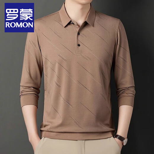 罗蒙（ROMON）春秋季男士长袖T恤中老年宽松爸爸秋装上衣服商务休闲翻领POLOt衫 826藏青色 165/M