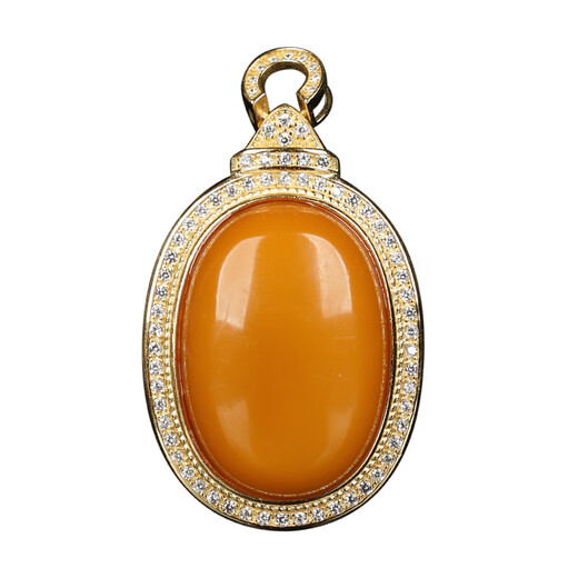 OUCERNY old beeswax pendant natural amber honey-filled chicken fat red egg noodle pendant Russian material with certificate S925 silver inlaid with diamonds silver inlaid beeswax pendant one item one certificate free rope