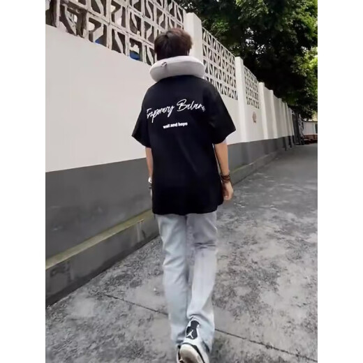 POUM短袖t恤男2025夏季宽松美式高街潮牌字母印花体恤衫上衣 YGWP-M691黑色 M