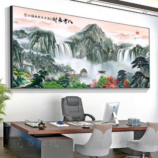 Apokalypse-Büro im chinesischen Stil Hängende Gemälde Chinesische Stil Landschaft Landschaft Kalligraphie und Malerei Hintergrund Wanddekoration Bildern Bilder Wandflüsse und verdienen Geld [mit Rückschlägen gesichert] CT-3887 [matte Öl-Leinwand] + schwarz dicke Aluminiumrahmen (5E