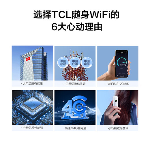 TCL随身wifi可移动无线wifi免插卡三网通便携式4G上网卡随行网络wifi6通用流量2024款上网宝5 XY15B 【至尊款】四核六天线+【三网通】wifi6