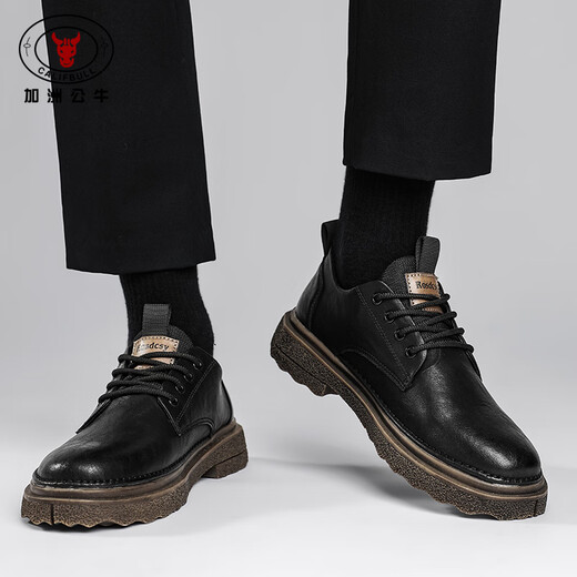 California Bull men's shoes autumn and winter men's British casual leather shoes Derby business formal thick-soled Martin boots men's black brown 42