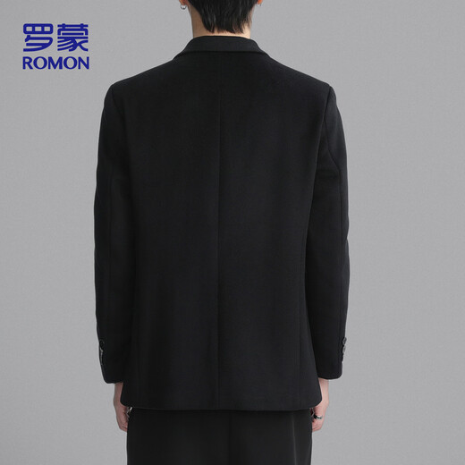 罗蒙（ROMON）羊毛呢西服男士春秋季商务休闲单西装大衣保暖外套男XF87黑色XL