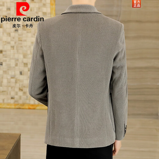 Pierre Cardin fashion men's autumn and winter woolen suits trendy business high-end casual thickened woolen men's small suit jacket black 165/M suitable for 95-105Jin Jin equals 0.5 kg