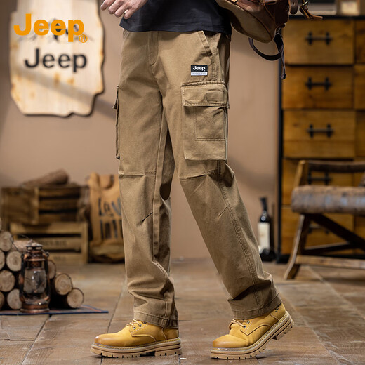 Jeep (JEEP) high-end pure cotton overalls men's 2025 autumn and winter new loose straight casual pants men's retro trendy brand long pants men