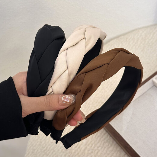 Feihua headband for women, high-end, wide-brimmed headband for going out, forged braid, high skull headband, face-showing small spring hair accessory, black 1 piece