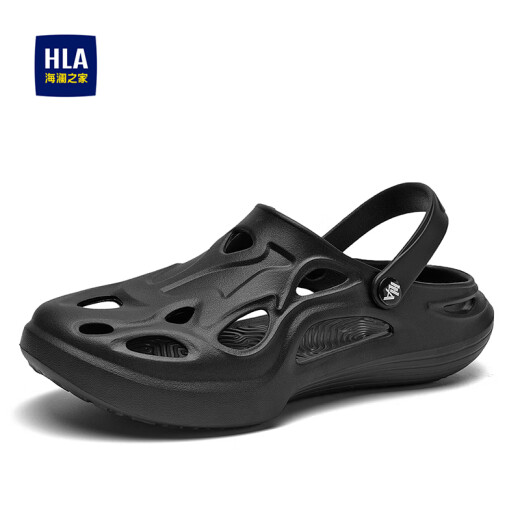 Heilan House Shoes New Spring and Summer Casual Breathable Comfort Versatile Croc Shoes Baotou Sandals Slippers Men Black 42-43