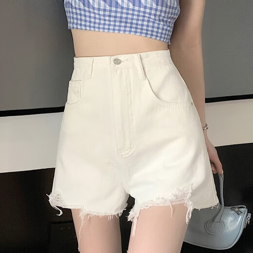 Miao Yijia denim shorts for hot girls, summer new super shorts for outer wear, wide-legged, high-waisted, raw edges for women, versatile, ripped denim shorts, white M, recommended 95-105Jin Jin is equal to 0.5kg